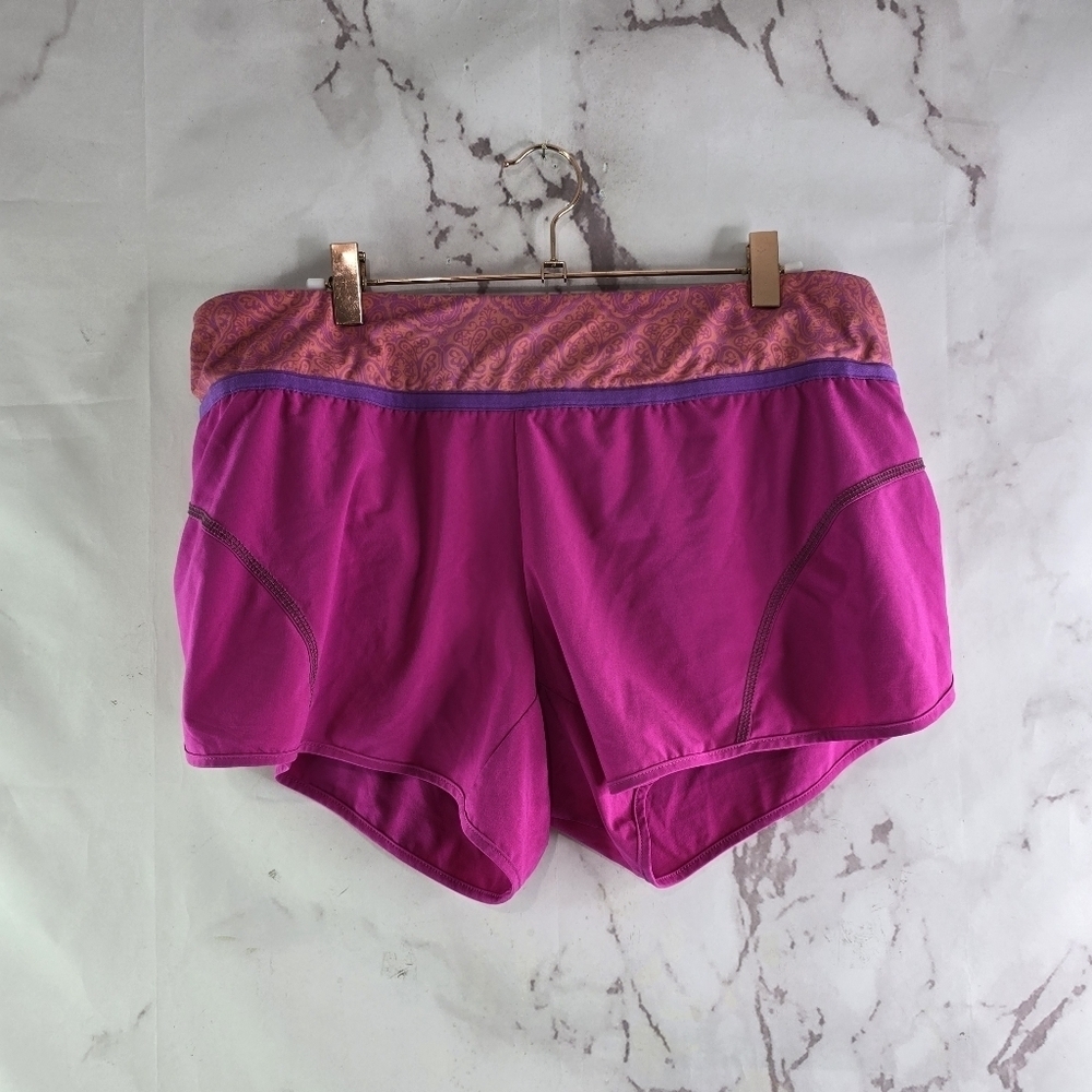 Title Nine Shorts Womens Large 14 12 Orange Pink Purple Running Paisley Lined